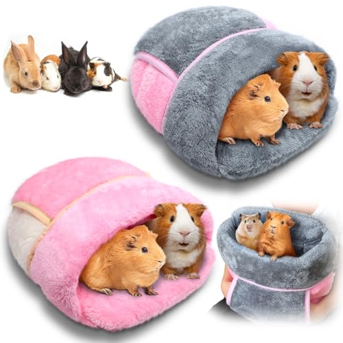 2 Pcs Guinea Pig Hideouts Guinea Pig Bed, Gray, Pink, Plain | Guinea Pig Sack, Soft Plush, Washable Bedding Hideout for Small Pet, Nest Supplies, Cage Habitat Accessories - color: Gray, Pink