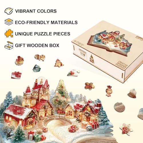 Christmas Magic Book Puzzles Adults Gifts Wooden 135 Pieces 11.4 * 9.2in - color: Christmas Magic Book, size: Medium
