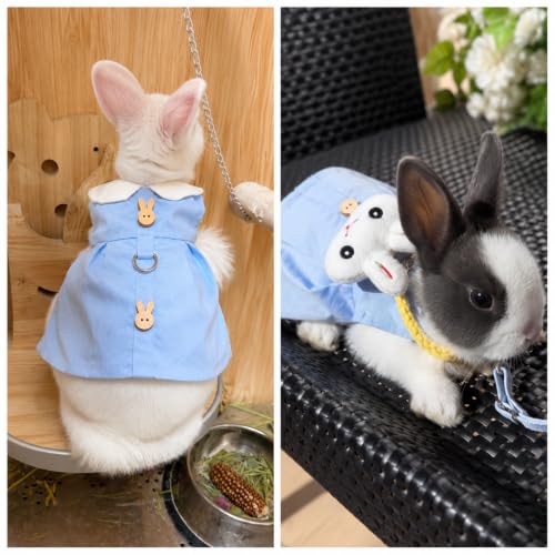 5PCS Bunny Outfit Harness Set with Leash Hat Bag and Plush Charm for Dwarf Rabbit Guinea Pig Chinchilla, Cute Blue Rabbit Clothes, S,7034-05 - color: Light Blue, size: S Fits 1.1-2.2lb Baby Bunny Guinea Pig Chinchilla
