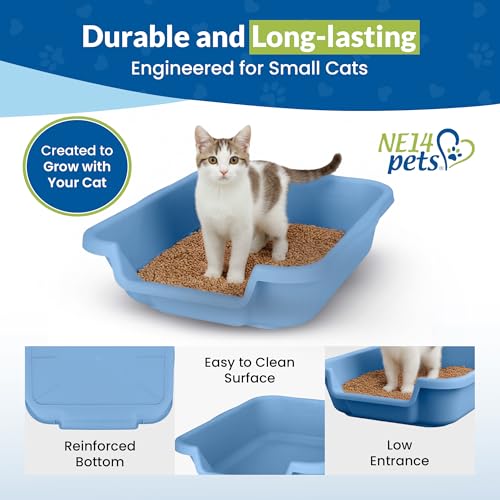 KittyGohere Senior Cat Litter Box Small with Scoop, 2 Pack Blue | Open Top Low Entrance Kitty Litter Box With With Long-handle Jumbo Scoop, Lightweight & Durable Litters Box, Made in USA - color: Little Boy Blue, size: Small(2 Pack) with Scoop
