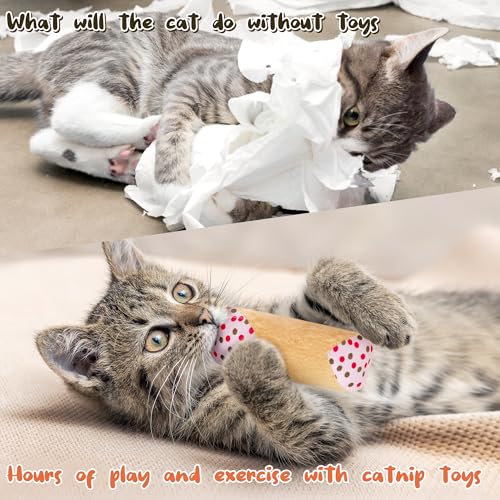 MALLMALL6 Catnip Toys for Cat - 5Pcs Cannoli Crinkle Paper Sound Catmint Toy Gift for Indoor Kitten, Teething Chew Kick Interactive Kitty Supplies, Soft Italian Dessert Pet Present for Kitten Lover - style: Cannoli（with Crinkle Paper）