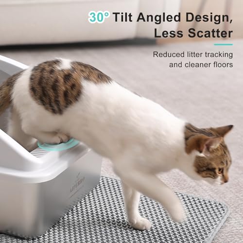 AIPERRO Stainless Steel Litter Box | XL Enclosed Cat Litter Boxes with Lid for Big Cats | High Sided, Anti-Urine Leakage | Non-Stick Bottom & Includes Litter Mat & Metal Scoop - color: Silver Grey, size: X-Large