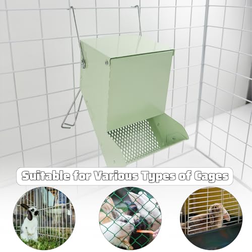 2 Pcs Metal Small Animal Feeder for Cages, Large Capacity Food Dispenser with Lid, Great for Rabbits, Guinea Pigs, Chinchillas,Chicken and Other Small Animals(4.7 Inches,Light Green)