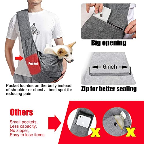 Dog Cat Sling Carrier Adjustable Padded Shoulder Strap with Mesh Pocket for Outdoor Travel (Grey, L - 8 to 15 lbs) - color: Grey