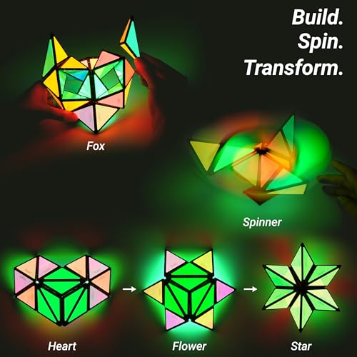 TOSY Magnet Pyramid - 1 Fidget Cube Transforms into 1 Billion Shapes, 243 Rare Earth Magnets, Glowing, Holographic Design, Spinner Accessory, Gift for Christmas Birthday (Set of 1 Stone 1 Glow) - color: Mixed Set (1 Stone 1 Glow)