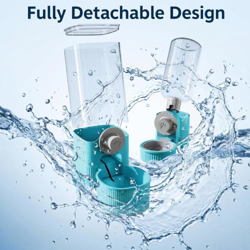Automatic Rabbit Feeder and Water Dispenser Set,40oz Gravity Food Feeder&17oz Leak-Proof Water Bottle for Guinea Pigs,Hamsters,Chinchillas,Ferrets, Small Animals,Cage Mount Feeding Station Blue