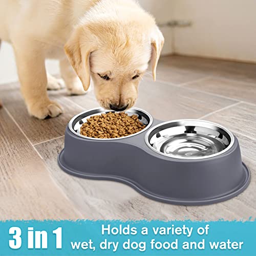Epetslove Stainless Steel Dog Bowls Double Non-Slip Dog Water and Food Bowl | Pet Feeder Bowls, Dog Dishes, Raised Feeding Design, Double Bowls Set, For Puppies, Medium Dogs and Cats, Outdoor / Indoor - color: 4.Grey, size: Medium-18oz