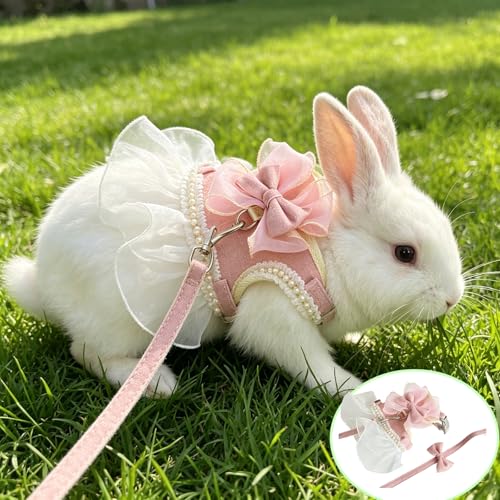 Rabbit Harness and Leash for Walking Escape Proof, Cute Bunny Clothes, Pets Stuff Suitable, Hiking, and Training—Also Suitable for Small Animals Such As Ferrets, Kittens, and Puppies
