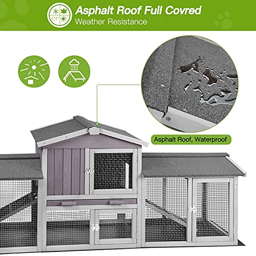 Rabbit Hutch Chicken Coop 87.8" Large Outdoor Bunny Cage with Removable PVC Layer, Easy Clean… - color: Dark Grey
