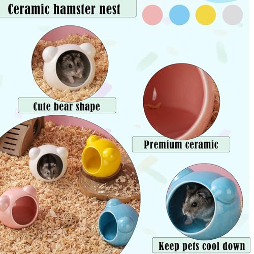 VanEnjoy 2 Pack Ceramic Hamster Hideout Yellow and White Small Animal Hides for Gerbils Mice Cute Summer Cooling Houses for Cage Accessories - color: Yellow and white