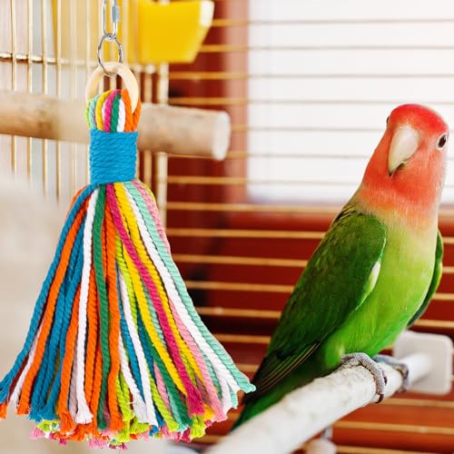 Bird Toys for Parrots, Colorful Cotton Rope Hanging Chew Toys | Colorful cotton rope chew toy. Fits large birds, including Macaws, Cockatiels. Natural hanging design. Playing & Preening