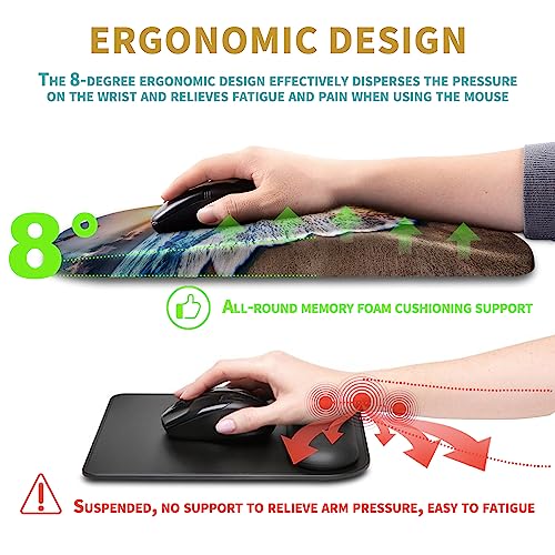 Hokafenle Ergonomic Mouse Pad Wrist Support with Massage Design, Wrist Rest Pain Relief Mousepad with Memory Foam&Non-Slip PU Base, Mouse Pads for Wireless Mouse & Desk (12x8 inch,Sunrise Beach) - color: HK017-Sunrise Beach