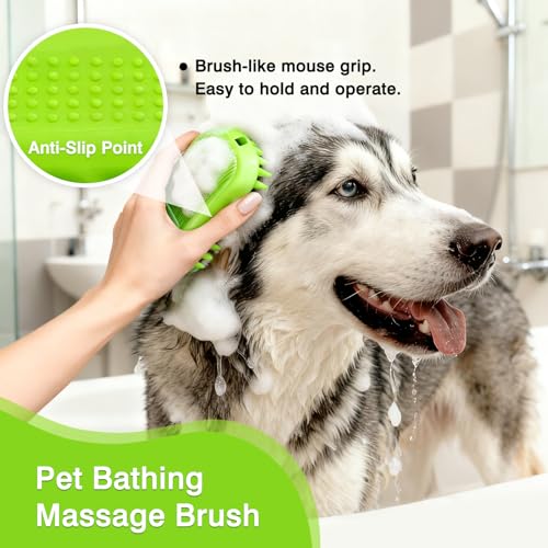 Pet Rubber Bath Brush for Dogs & Cats, Soft TPR Bath Curry Brush with Massage Design for Long and Short Hair Pets