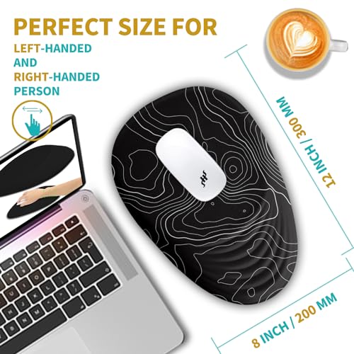Hokafenle Ergonomic Mouse Pad Wrist Support with Stepped-wedge Design, Wrist Rest Pain Relief Mousepad Filled with Memory Foam, Carpal Tunnel Mousepad for Wireless Mouse(12x8 inch, Topographical Line) - color: KM018-Topographical Line
