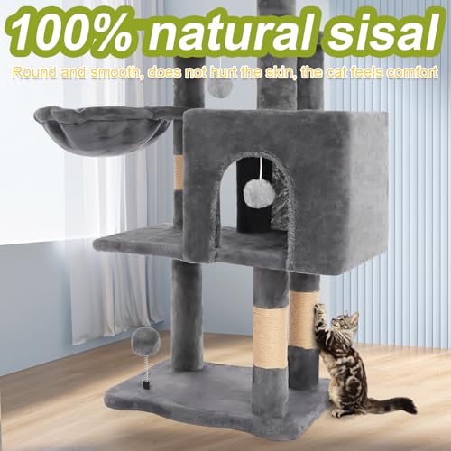 Cat Tree Tower with Hammock,40" Cat Trees for Indoor Cats Large Adult(Grey) | Modern Cat Tree Tower with Scratching Post, Cats Condo Furniture with Cloud Top Perch, Cats Climbing Tower for Kittens - color: Grey