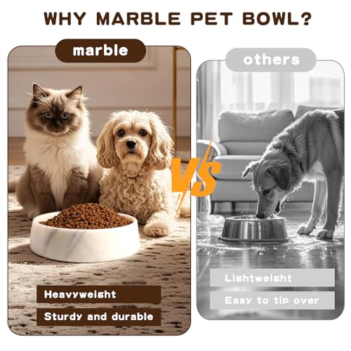 SAMAH White Marble Dog Bowl, Non-Slip Non-Tipping Heavy Dog Food Bowl, Large Weighted Stone Dish, Natural Marble Dog Water Bowl, Easy to Clean, Gifts for Cat & Dog Lovers, Holds 6 Cups(6 lbs) - color: White, size: L