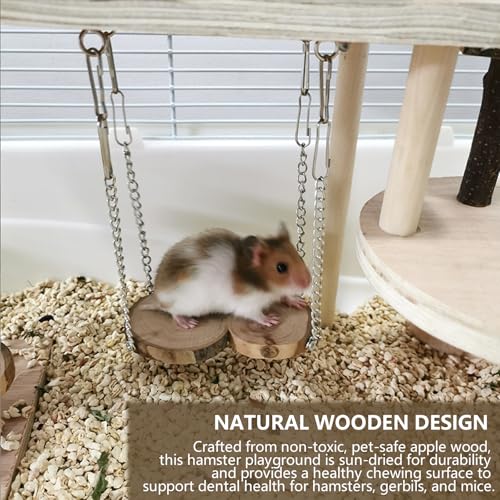 Wooden Hamster Playground & Activity Set, Hamster Climbing Toy, with Platform, Bridge, and Ladders for Small Pets (Wooden)