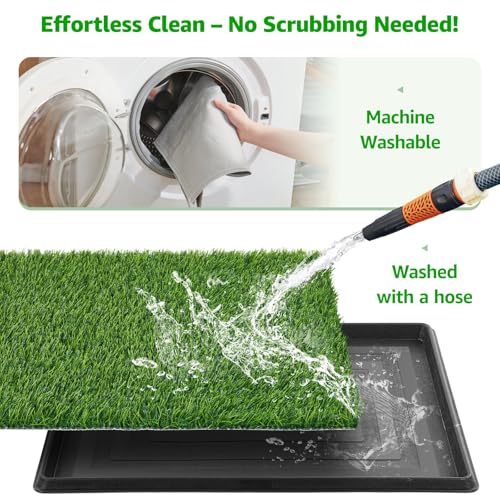 Large Dog Grass Pad with Tray 45"x29", for Indoor Outdoor Potty Training | Dog Litter Box, Easy to Clean, Pet Loo, Artificial Grass Patch, Washable Pee Pad, Ideal for Patio Balcony Apartment - size: 45"x29"（3 Layer Potty System)