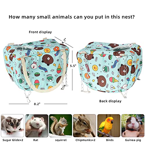 Small Animal Hammock Bed with Hideout for Guinea Pigs, Rats, Sugar Gliders and More, Hamster Hanging Bed Toy Cage Accessories Warm Nest (Animal Green) - color: animal green