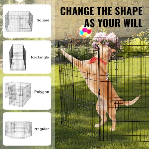 VEVOR Dog Playpen, 8 Pcs 30" H x 24" W Panels Foldable Metal Pet Exercise Pen, Dog Fence Indoor and Outdoor Pen with Door, Bottom Pad and Top Cover, Pet Playpen for Dogs, Cats, Other Small Animals - size: 8 panels 30*24in, style: Playpen + Top Cover & Bot