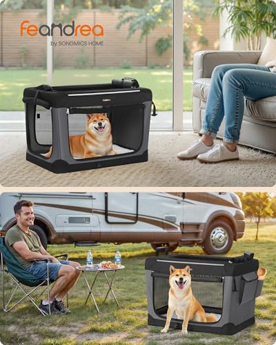 Feandrea Collapsible Dog Crate, Portable Travel Crate, 30-Inch | Oxford Fabric Pet Carrier with 4 Mesh Doors, Handles, Storage Pocket, Water Bottle Holder, UPDC017B01 - size: L（30"L x 21"W x 21"H)