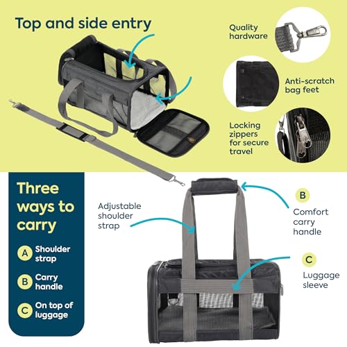 Sherpa Original Deluxe Travel Pet Carrier, Airline Approved & Guaranteed On Board - Charcoal Gray, Small - color: Charcoal Gray, size: 15.0"L x 10.0"W x 8.5"H