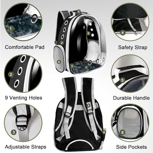 Cat Backpack Carrier, Pet Cat Carrier with Ventilated Design for Carrying Puppy Cats, Pet Carrier Backpack for Traveling/Hiking/Camping/Outdoors Airline Approved Travel Carrier (Black) - color: Black