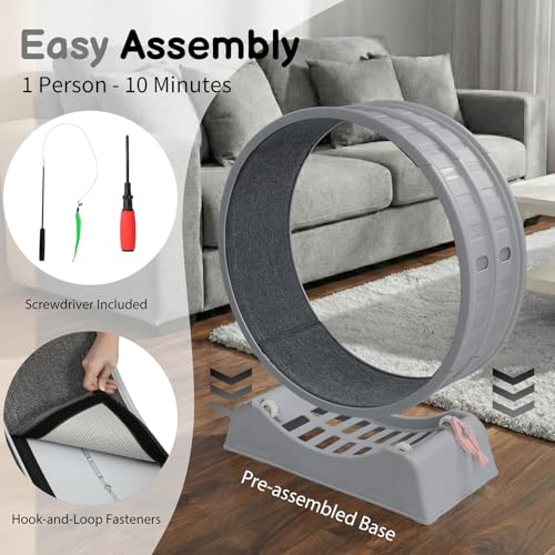 Cat Exercise Wheel for Indoor Cats, 31.5" Cat Treadmill with Detachable Carpet ＆ Locking Mechanism, Cats Running Wheel Helps Cats to Lose Weight and Keep Health, Easy Assembled (Gray)
