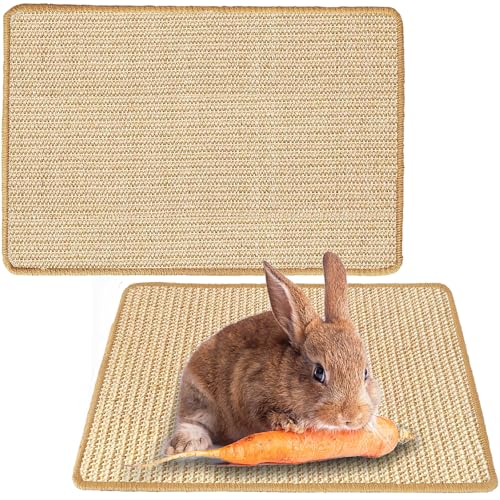 Rabbit Scratching Pad Natural Sisal Bunny Scratch Pad 16 x 12 Inch, Claws and Teeth Care Rabbit Scratcher Mats Chew Toys Indoor Bunny Accessories for Bedding Biting Sleeping Resting(1 Pack) - color: Beige-2, size: 15.7" x 11.8" (1 Pack)