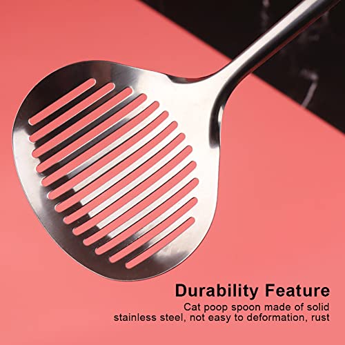 2pcs Cat Litter Scoop, Stainless Steel Litter Scoop Long Handle Durable Cat Mesh Shovel (Sliver)