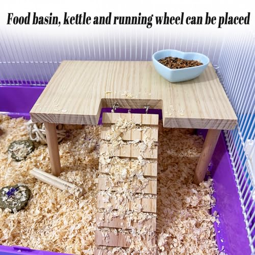 Hamster Platform with Ladder Wooden Syrian Hamsters Standing Platforms with Legs Set Wood Gerbils Climbing Bridge Toy Mouse Cage Accessories - size: Small