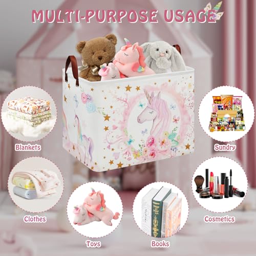 Unicorn Room Decor Kids Basket,Pink Baby Girl Laundry Hamper-Rainbow Toddler Storage Toy Box,Cute Clothes Book Toy Bin for Bedroom Bathroom - color: Pink 2