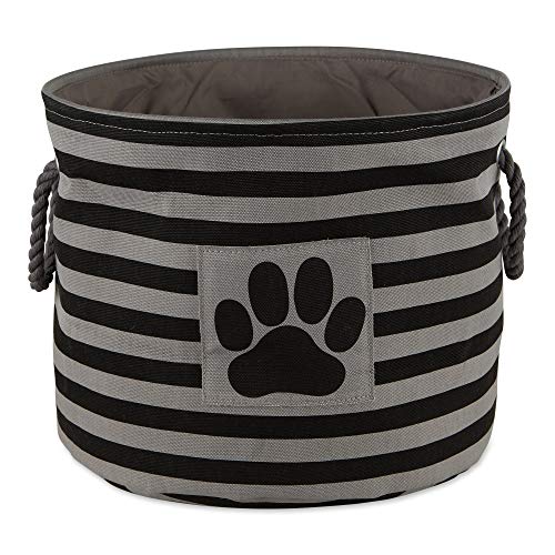 Bone Dry Pet Storage Collection Striped Paw Patch Bin, Black, Small Round - color: Black, size: Small Round