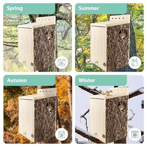 Large Squirrel Nesting Box with Predator Guard | Easy Assembly Squirrel Houses for Outside Nesting, Wooden Nesting Box for Squirrels, Chipmunk, Bird, Small Animals - size: Large
