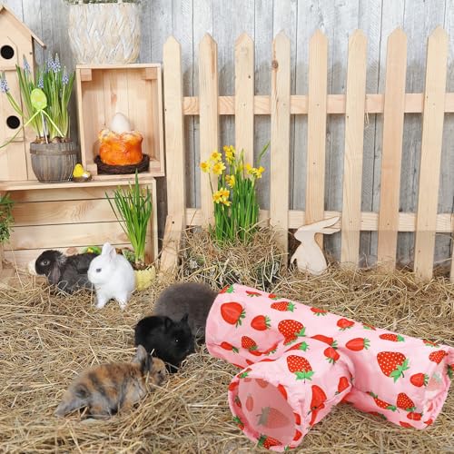 JarThenaAMCS Guinea Pig Tunnel 3 Way Washable Guinea Pig Hideout Pink Strawberry Foldable Rabbit Tunnel Small Animal Toy for Bunny Hamster Chinchilla Ferret Accessory