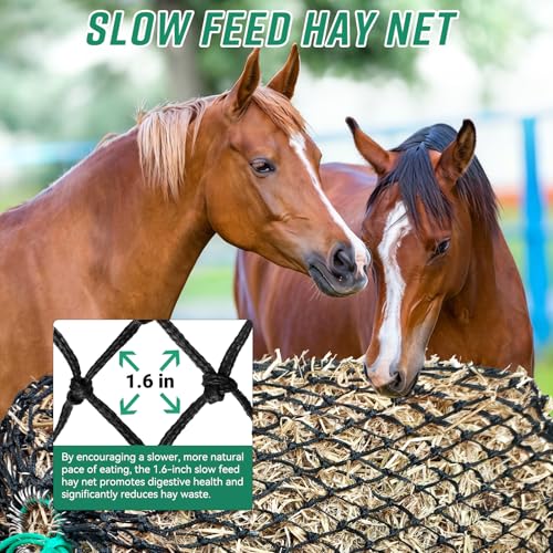 Slow Feed Hay Net, Square Bale PE Horse Hay Net with Drawstring | Premium PE Hay Nets With 1.6 in Holes & Drawstring Closure Fits 36x18x18–45x25x17 Inch Square Hay Bales for Easy Loading