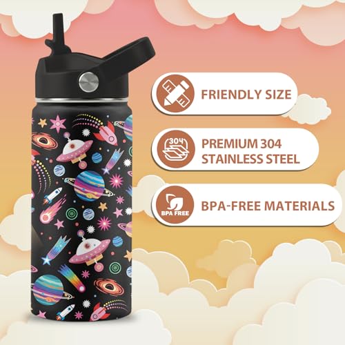 16 oz Water Bottle with Straw, Space Unicorn Gifts for Boys Girls, 2 PCS | Stainless Steel Insulated Water Bottles for School Travel Outdoor Sports, Cute Universe Unicorn Cups - color: Space and Unicorn