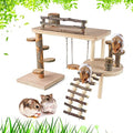 VolksRose Wooden Hamster Playground Platform, Hamster Climbing Toy, Natural Living Climb System, Small Animals Activity Set with Ladder Food Bowl Ramp Bridge for Mouse Gerbil Rat Chinchilla - color: #4