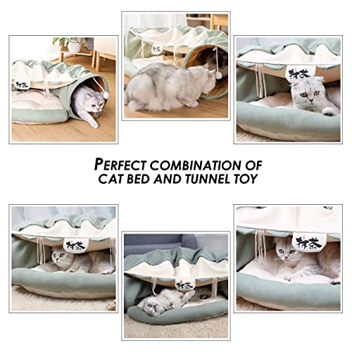EAEDMY Cat Rabbit Tunnel Bed Nest for Cats Indoor, with Collapsible Washable Soft Cushion, Plush Ball and Exercise Wheel Tube, Fit for Puppy Bunny Kitty Kitten Ferret - color: 1.Matcha