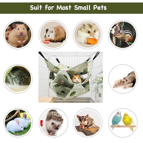 Guinea Pig Hammock and Tunnel Set, 2-in-1 Cage Bed and Hideout | 3-tier bed, padded tunnel, removable metal hooks; washable linen set for ferrets, rats, chinchillas and small pets - color: Avocado
