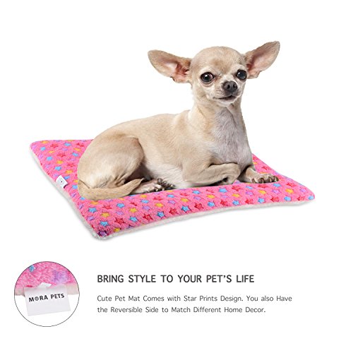 Mora Pets Dog Bed Crate Pad Ultra Soft Pet Bed with Cute Star Print Washable Crate Mat for Large Medium Small Dogs Reversible Fleece Dog Crate Kennel Mat Cat Bed Liner 21 x 12 inch Pink - color: Pink, size: 22-Inch