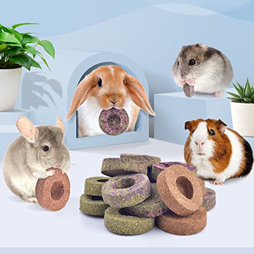 Bissap 16PCS Rabbit Chew Toys, 100% Natural Mixed Timothy Hay Cakes Chinchillas Chew Toys and Treat for Bunny Hamster Guinea Pig Gerbil and Other Small Animals Teeth Care