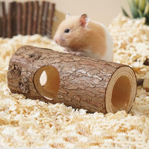 Wood Log Tunnel for Hamsters, Hideout Tube Toy for Pet Rat | Natural Wooden Hide Out, Small Habitat Decor, Small Animals Cage Accessories, for Chinchilla/Gerbil/Syrian Hamster/Guinea Pig