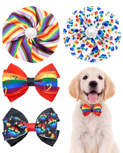 PET SHOW 4pcs Small Dogs Collar Flowers and Bows Charms For Festival Holiday Party Cats Rabbits Slides on Collars Leashes Puppies Medium Dog Collar Attachment - color: Rainbow-4pcs