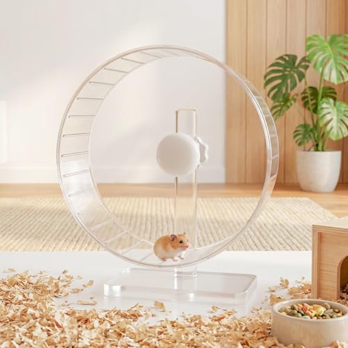 11" Silent Hamster Wheel - Clear Running Wheel | 11" large welfare size, textured grip track, quiet dual bearings, heavy-duty stable base, adjustable stand - size: Large【11 Inch】
