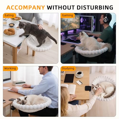 Cat Desk Bed - 2-in-1 Cat Hammock for Desk with Cooling Ice Silk & Premium Faux Rabbit Fur, 180° Foldable Space-Saving Cat Bed, Heavy Duty Anti-Tilting Clamp Holds Up to 40 lbs, Washable & Reversible