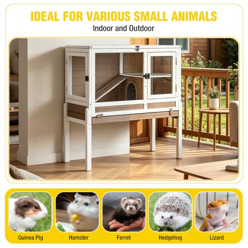 Aivituvin Wooden Guinea Pig Cages Indoor with Removable Stand, Anti Chewing Rabbit Hutch with Ramp and Wire Mesh, 2 Story Small Animals House Habitat with Pull Out Tray (Brown) - color: Brown