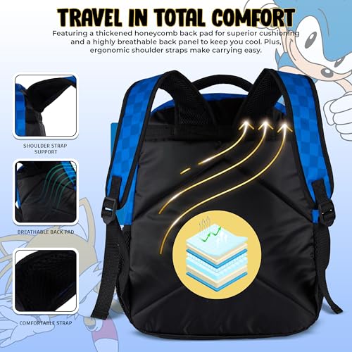 AI ACCESSORY INNOVATIONS Sonic The Hedgehog Backpack, Boys & Girls Featuring Sonic, Tails, and Knuckles,16” Bookbag w/Molded Sonic Dangle, Blue - color: Sonic the Hedgehog