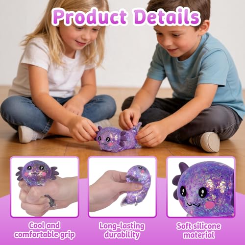 Axolotl Squishy Toy, Soft Slow Rising Sensory Fidget Toy, Cute Stretchy Axolotl Squeeze Toy, Stress Relief Desk Toy Gift for Kids and Adults(Purple) - color: Purple