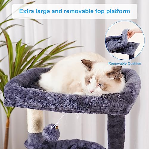 Hey-brother Cat Tree Tower with Large Bed, Hammocks, Scratcher, MPJ006SG | 35.4 Inches Cat House with Cozy Condo, Sisal Scratching Posts for Indoor Cats, Smoky Gray - color: Smoky Gray, size: 35.4 inch